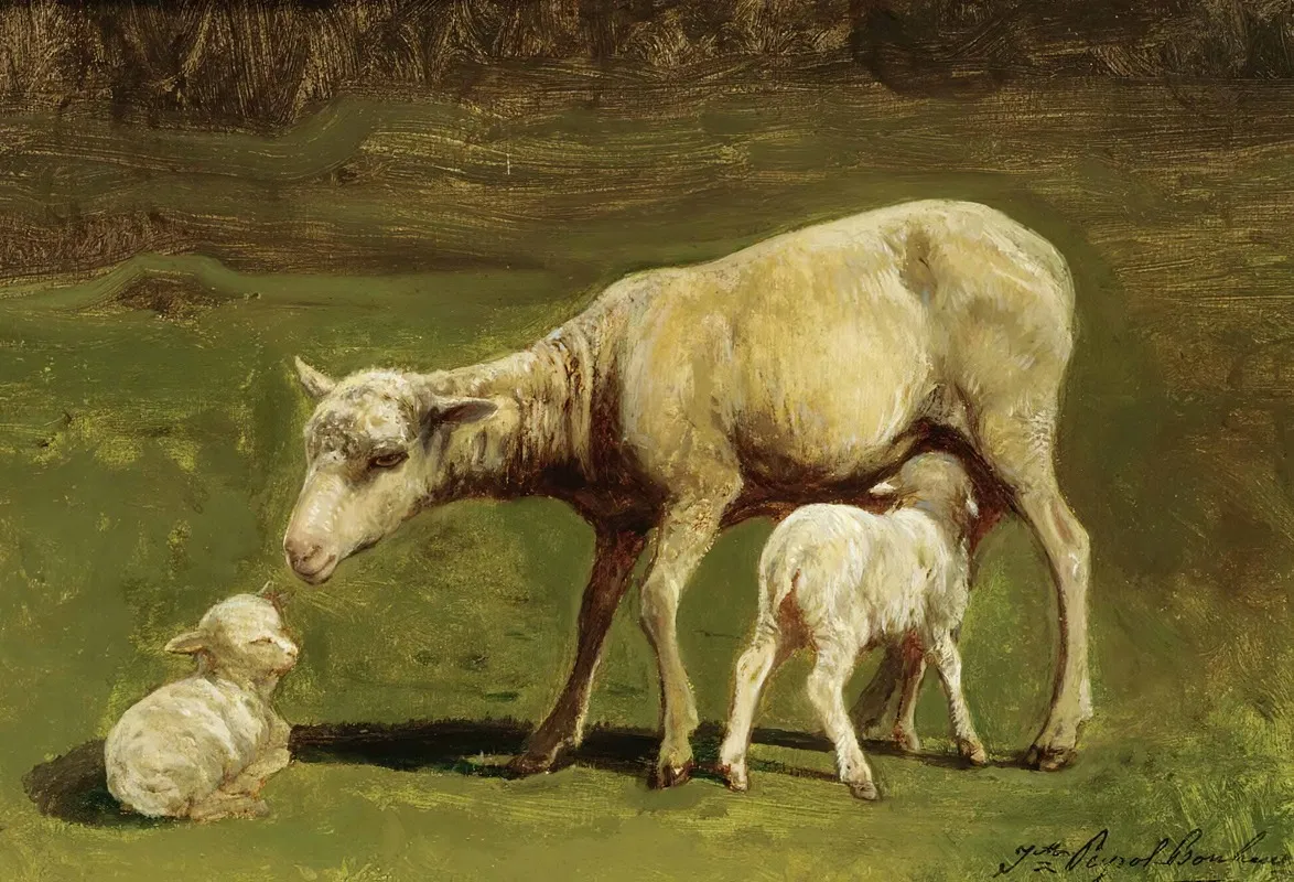 A Ewe And Two Lambs Wall Art by Juliette Peyrol-Bonheur - High-Resolution Digital Print