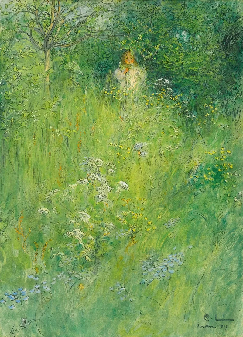 A Fairy Kersti In The Meadow Wall Art by Carl Larsson - High-Resolution Digital Print