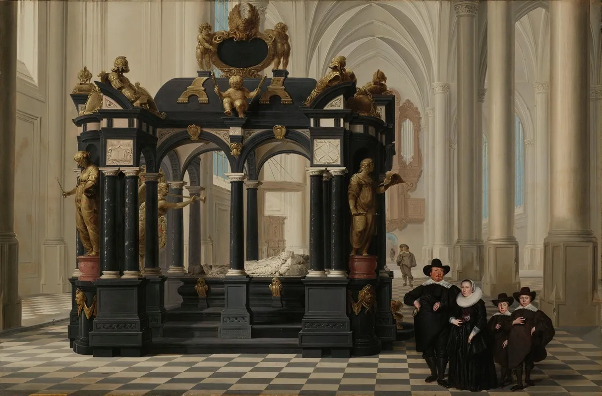 A Family Beside The Tomb Of Prince William I In The Nieuwe Kerk Delft