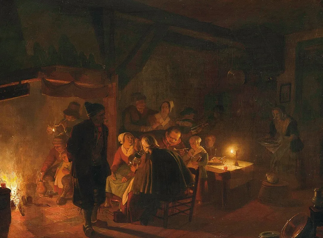 A Family Eating By Candlelight In An Interior Wall Art by Jan Hendrik van Grootvelt - High-Resolution Digital Print