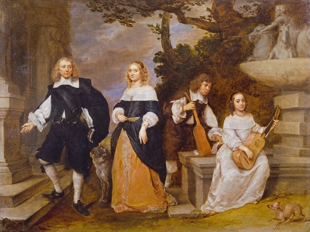 A Family Group By A Fountain Wall Art by Gonzales Coques - High-Resolution Digital Print