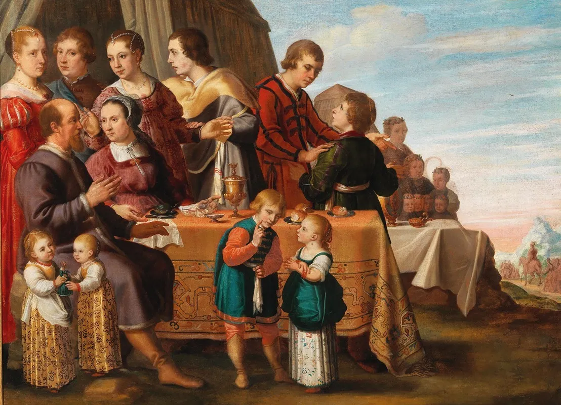 A Family In An Encampment Wall Art by Circle of Jacob Gerritsz. Cuyp - High-Resolution Digital Print