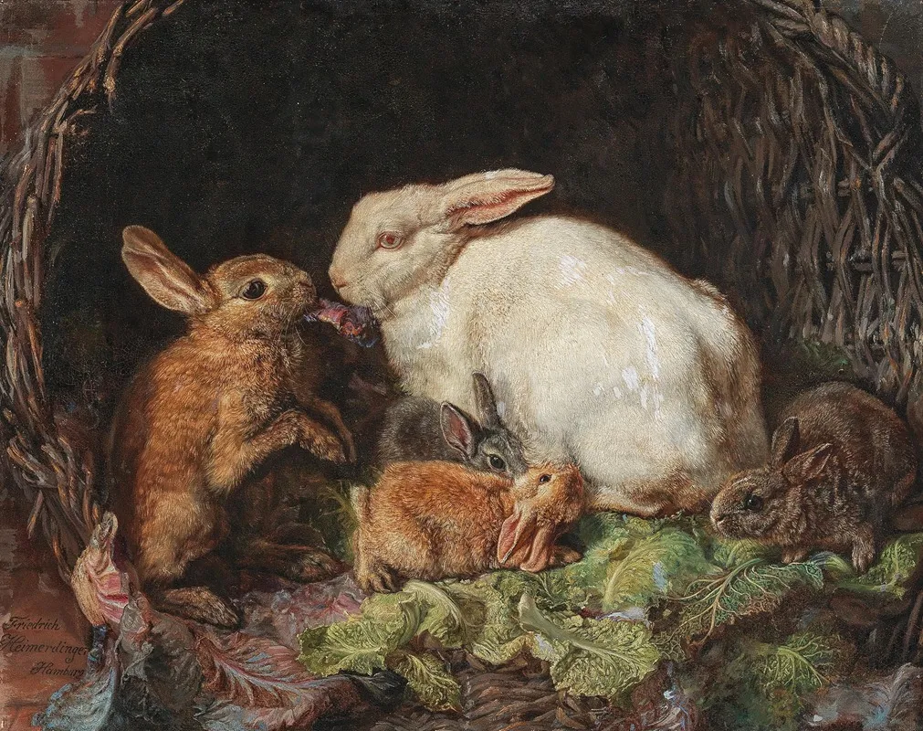 A Family Of Hares Wall Art by Friedrich Heimerdinger - High-Resolution Digital Print