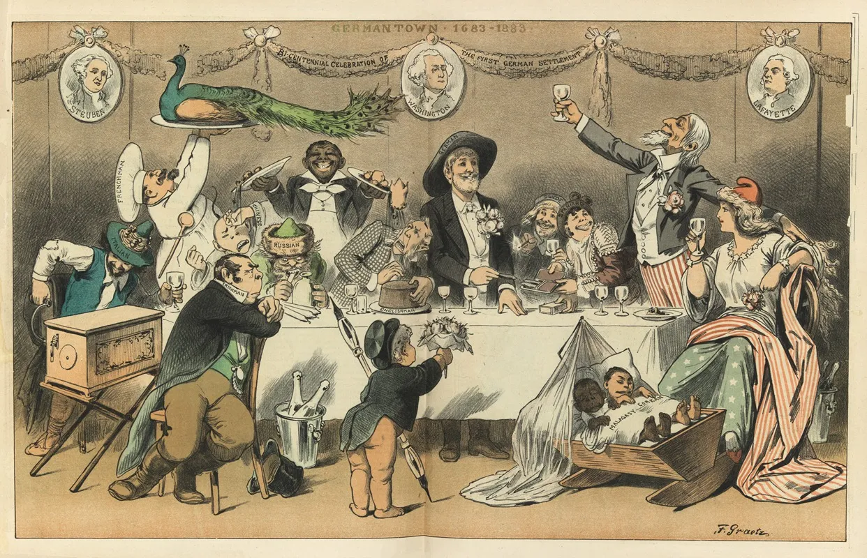 A Family Party The 200th Birthday Of The Healthiest Of Uncle Sams Adopted Children Wall Art by Friedrich Graetz - High-Resolution Digital Print
