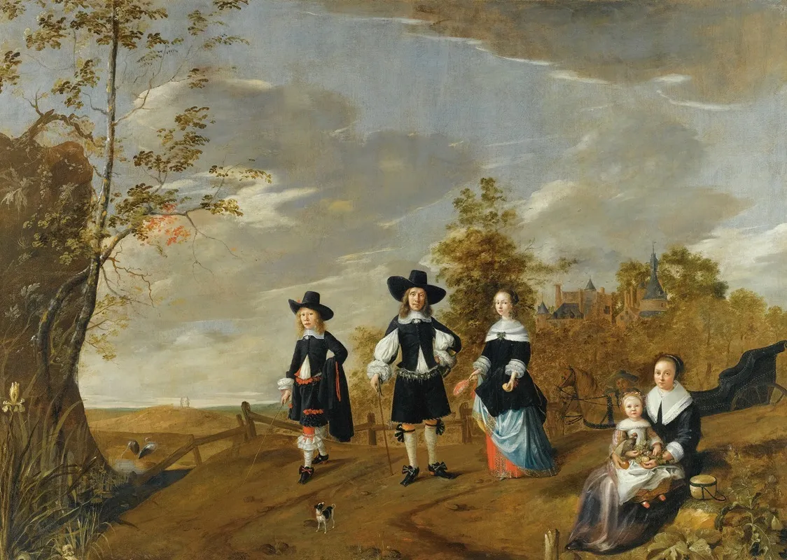 A Family Portrait In A Landscape Before Casteel Dursteede Wall Art by Christiaen van Couwenbergh - High-Resolution Digital Print