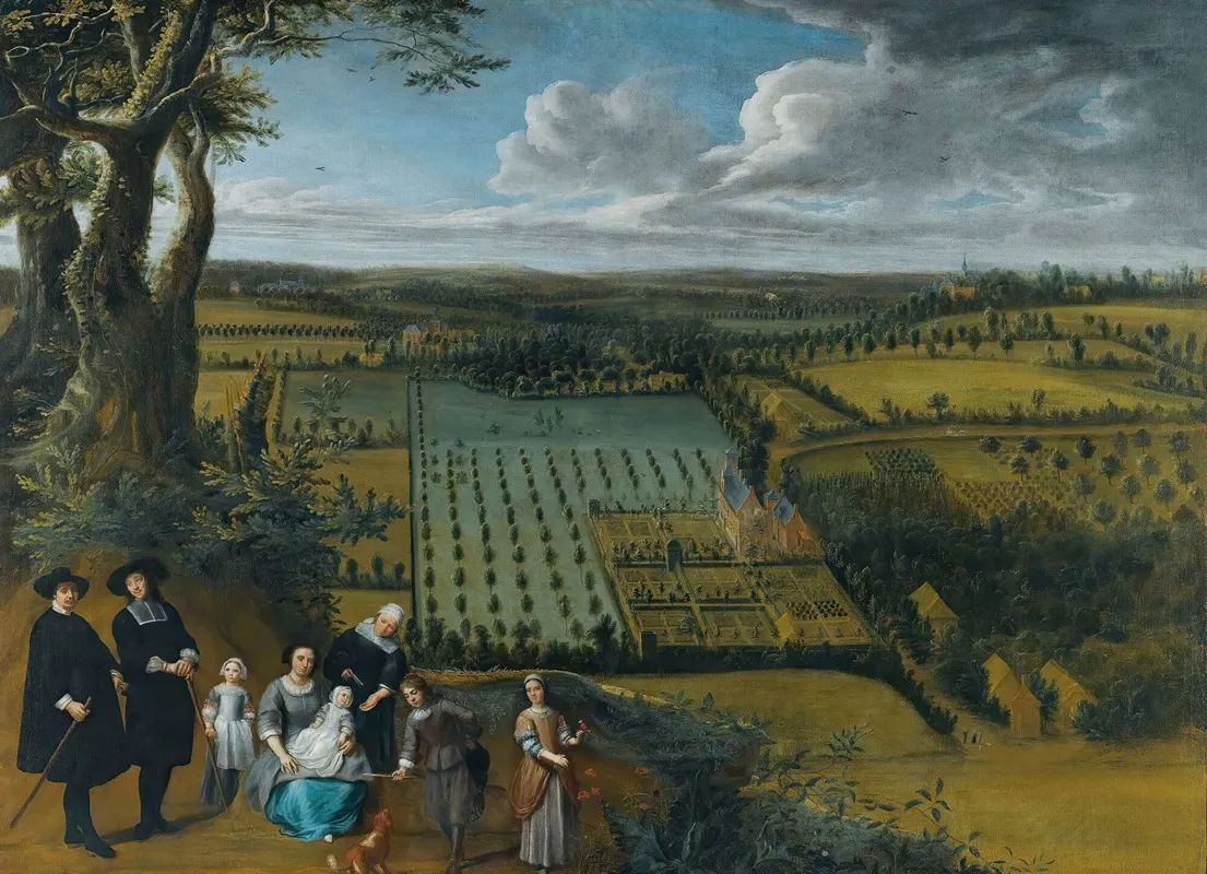 A Family Portrait Said To Be Of The Van Der Witte Family Depicted On A Rise Overlooking Their Estate Wall Art by Gillis van Tilborgh - High-Resolution Digital Print