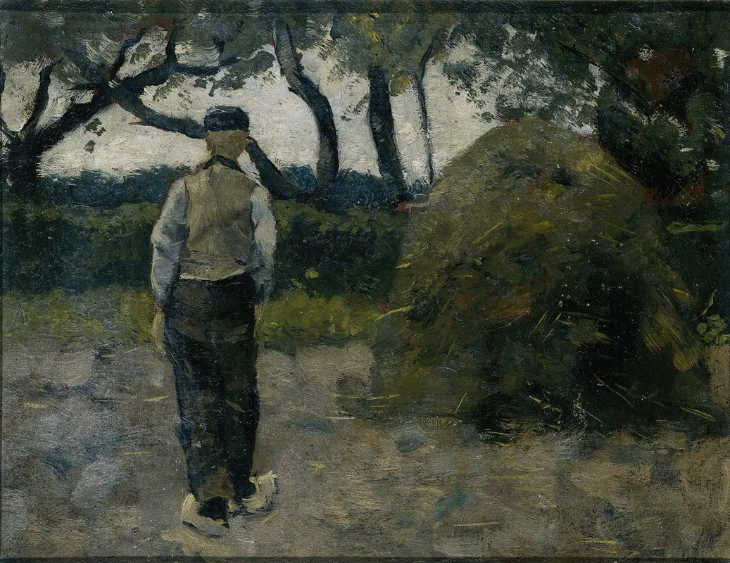 A Farmer Standing Near A Hay Stack