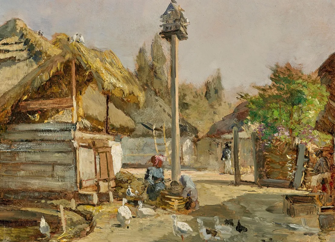 A Farmyard With Geese And Chickens Wall Art by Marie Egner - High-Resolution Digital Print