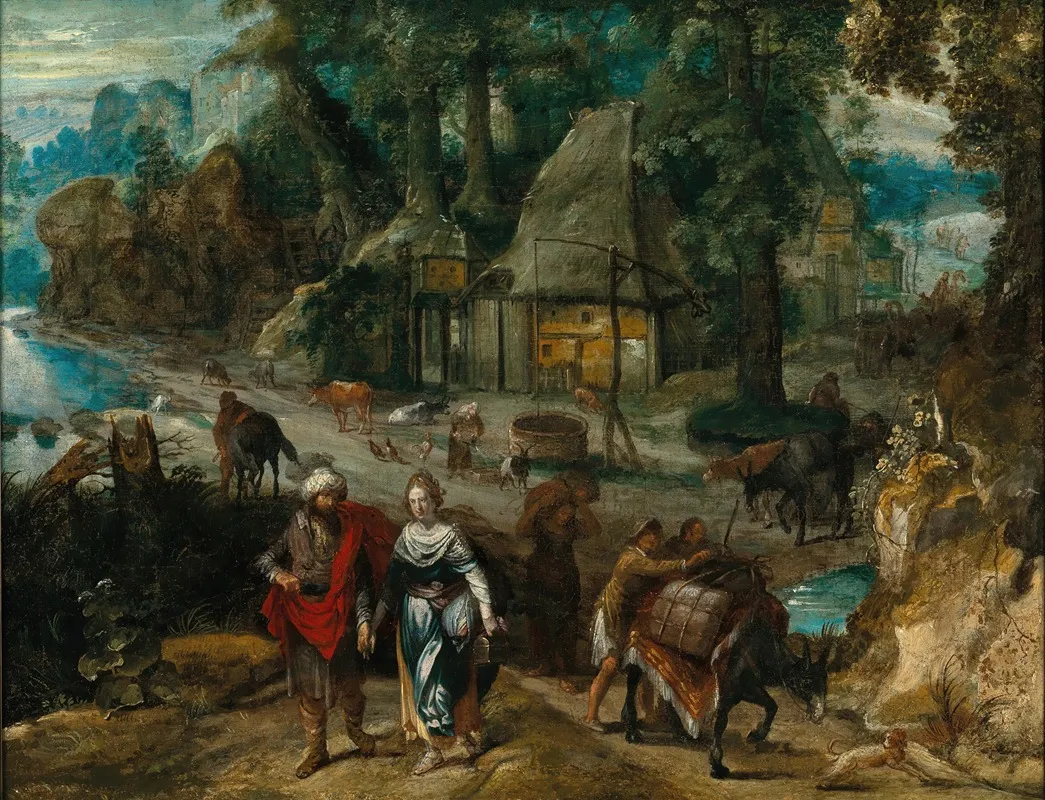 A Farmyard With Jacob And Rachel Wall Art by Marten van Valkenborch - High-Resolution Digital Print