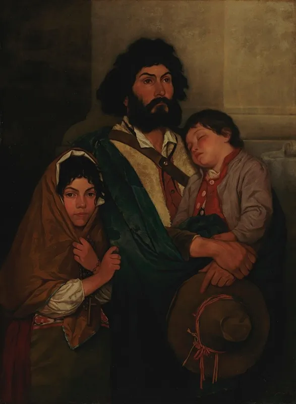 A Father With His Two Childen From Subiaco