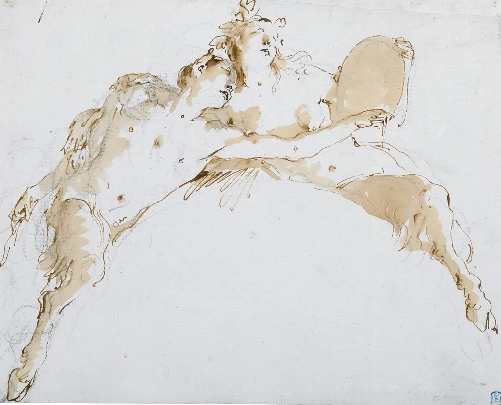 A Faun His Left Arm Outstretched And A Fauness Holding A Tambour Wall Art by Giovanni Battista Tiepolo - High-Resolution Digital Print