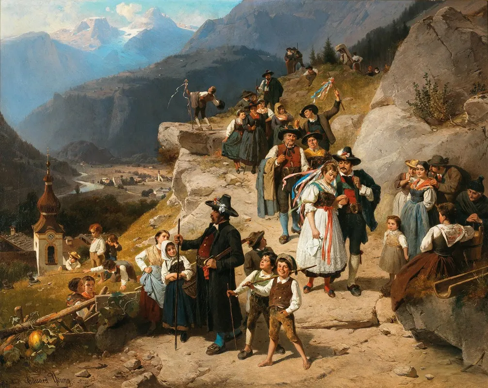 A Festive Wedding Procession Wall Art by Eduard Young - High-Resolution Digital Print