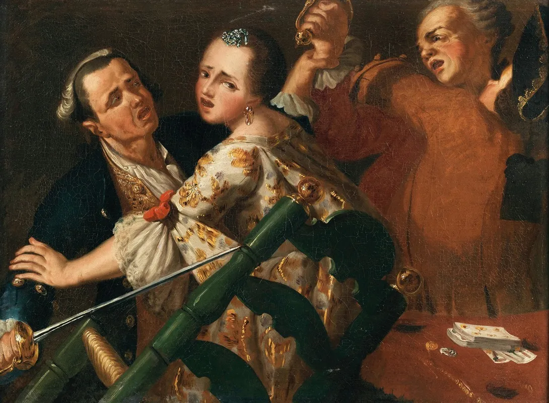 A Fight During A Card Game Wall Art by Neapolitan School - High-Resolution Digital Print