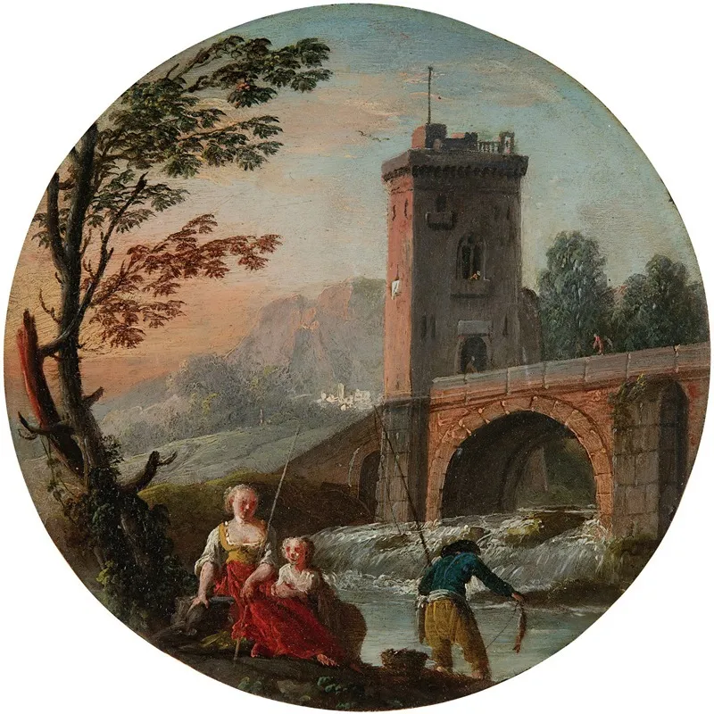 A Fisherman And Family Beneath A Bridge Wall Art by Charles-François Grenier De Lacroix - High-Resolution Digital Print
