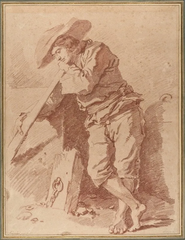 A Fisherman Leaning On An Oar
