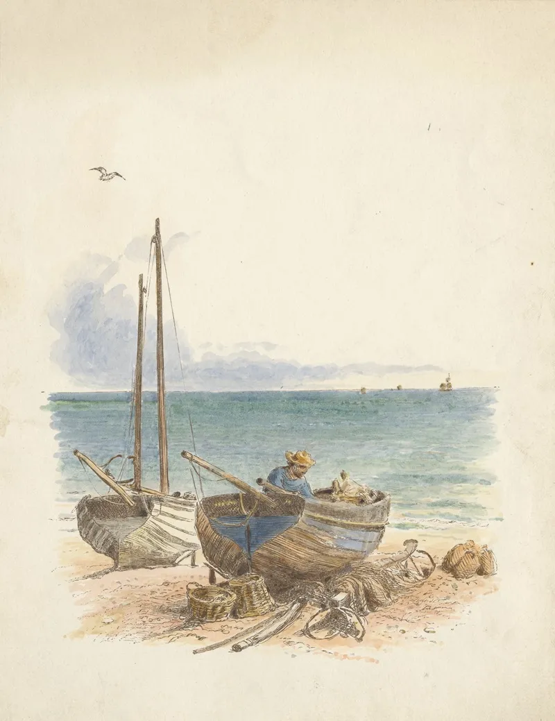 A Fishing Village Wall Art by Alfred W. Cooper - High-Resolution Digital Print