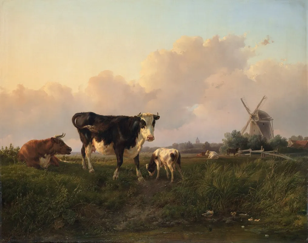 A Flat Landscape With Cattle 2 Wall Art by Jan Bedijs Tom - High-Resolution Digital Print
