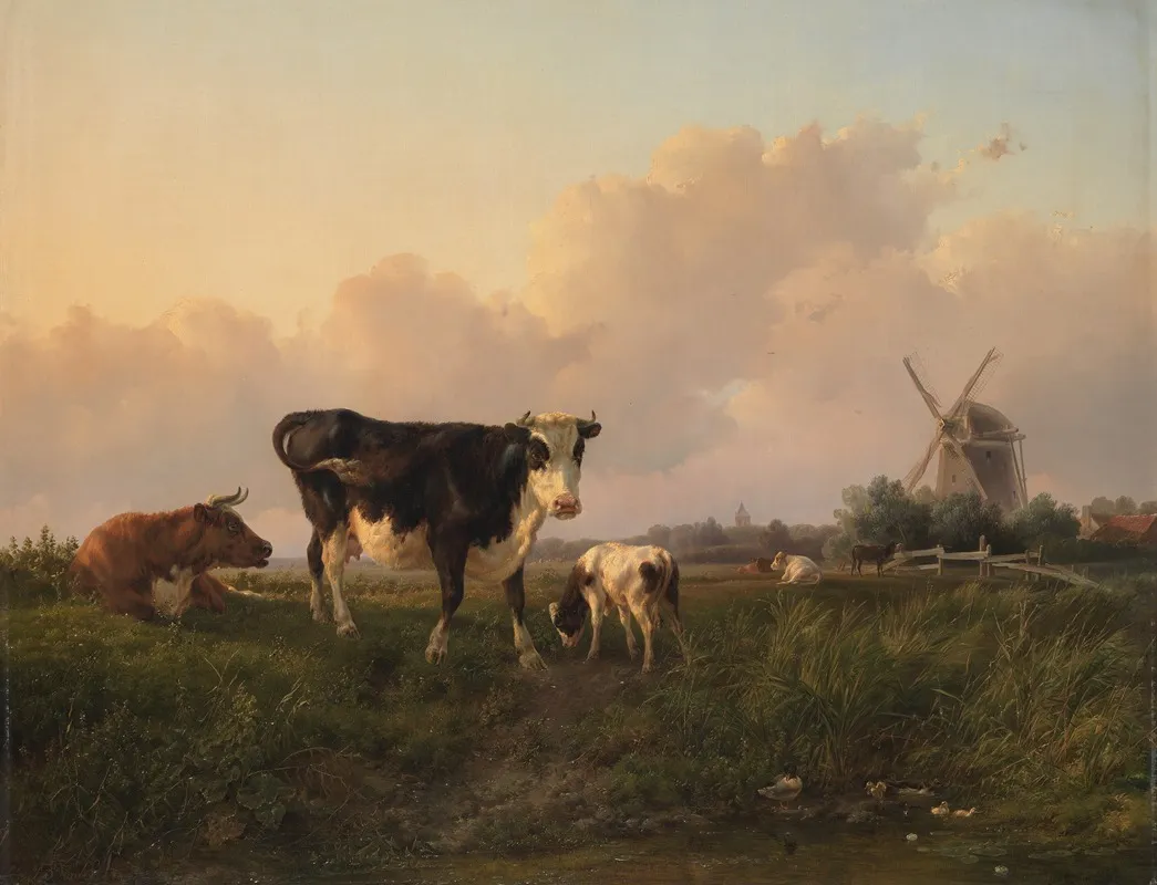 A Flat Landscape With Cattle Wall Art by Jan Bedijs Tom - High-Resolution Digital Print