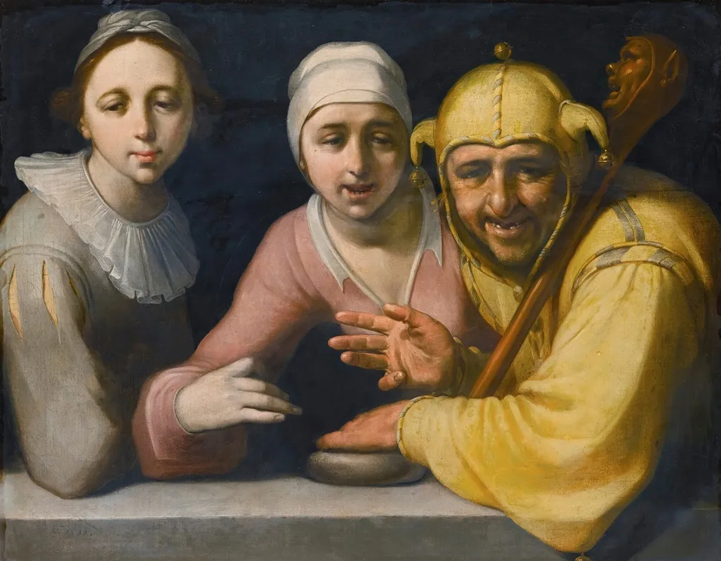 A Fool With Two Women Wall Art by Cornelis Cornelisz Van Haarlem - High-Resolution Digital Print