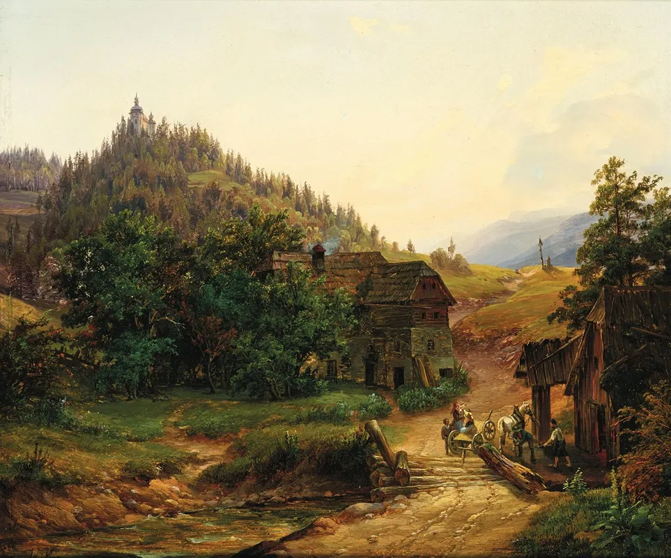 A Footbridge Near Rothelstein Castle In Styria Wall Art by Anton Schiffer - High-Resolution Digital Print
