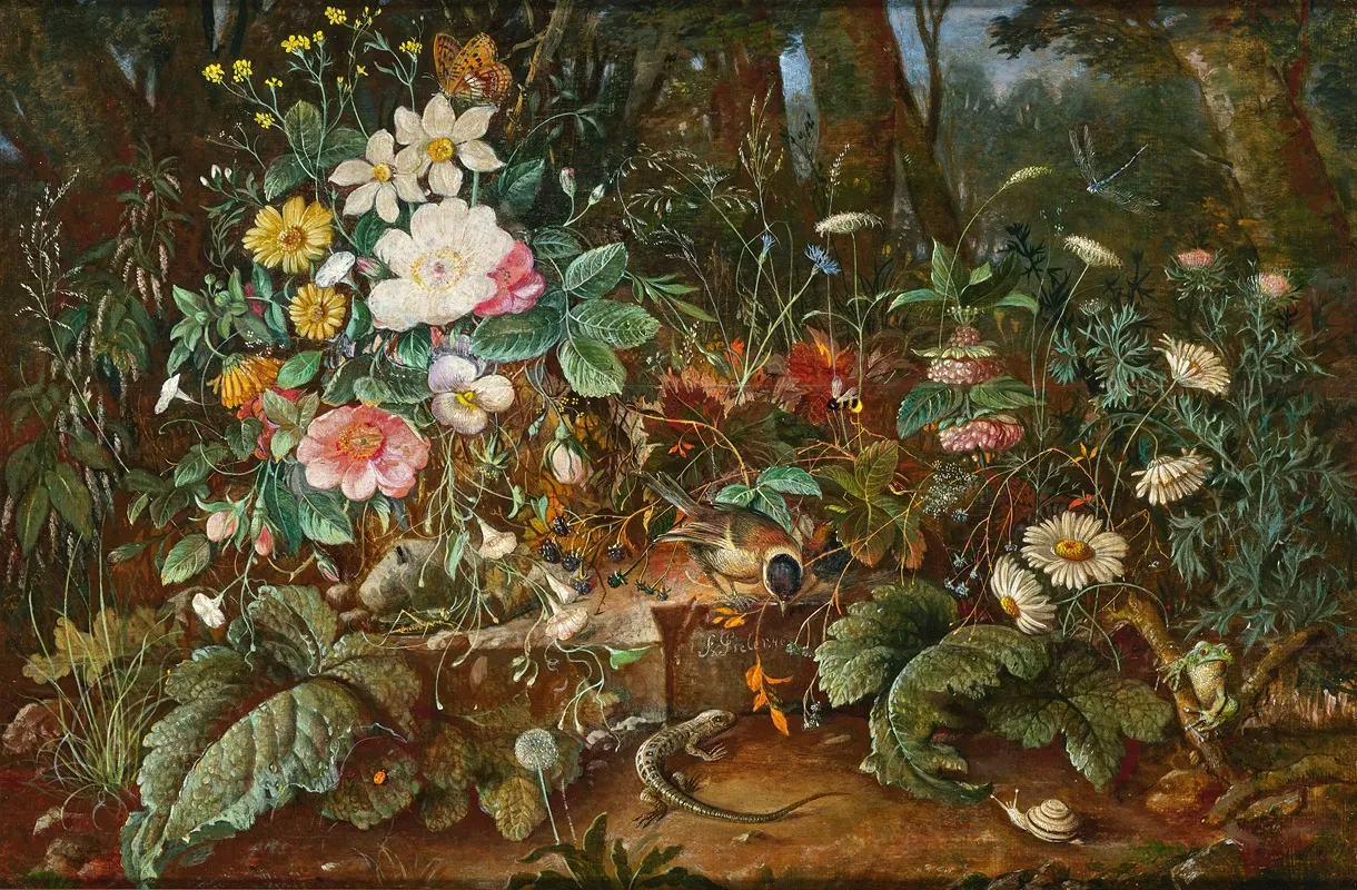 A Forest Floor With A Frog A Lizard And A Snail Wall Art by Franz Xaver Pieler - High-Resolution Digital Print