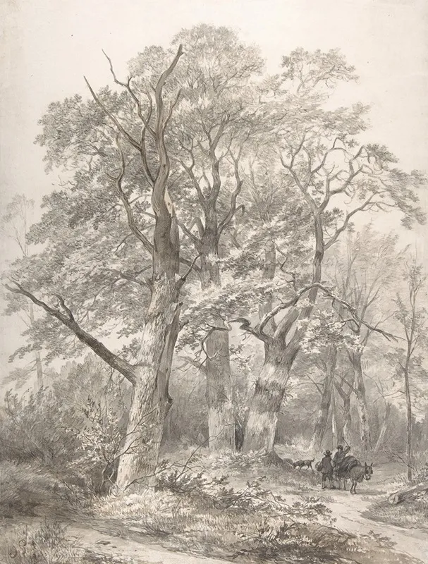 A Forest With Two Men Conversing Wall Art by Jacobus Pelgrom - High-Resolution Digital Print