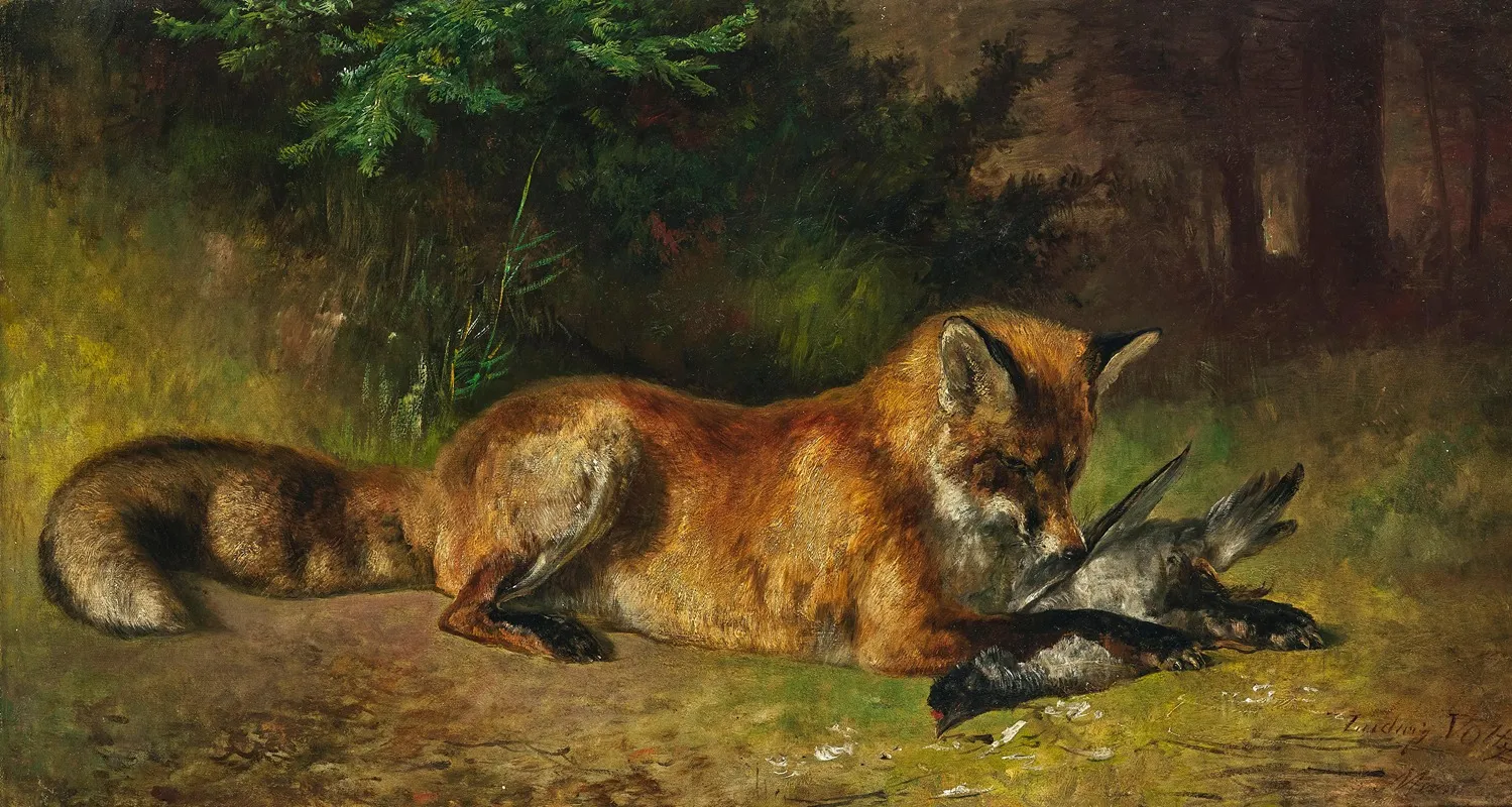 A Fox With Its Prey Wall Art by Ludwig Voltz - High-Resolution Digital Print