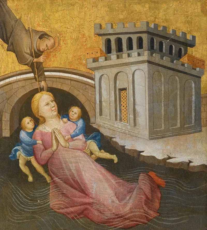 A Franciscan Saint Miraculously Saving A Woman From Drowning Wall Art by Gherardo di Jacopo di Neri - High-Resolution Digital Print