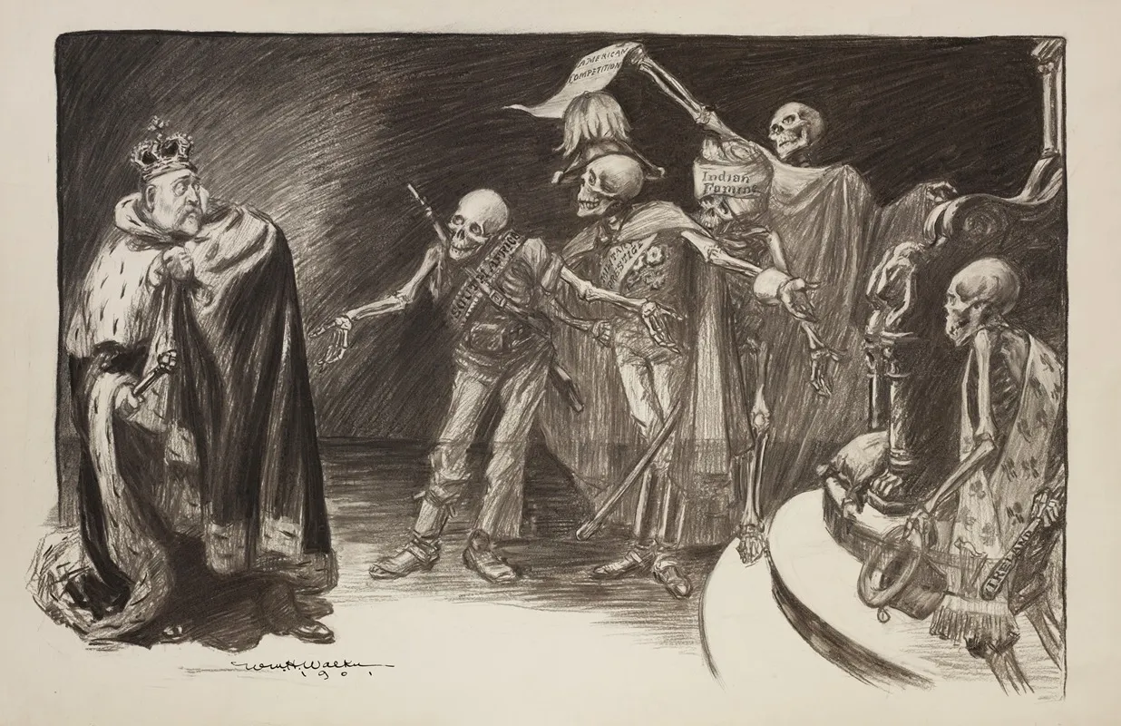 A Frightened King Possibly Great Britain Is Threatened By Skeletons