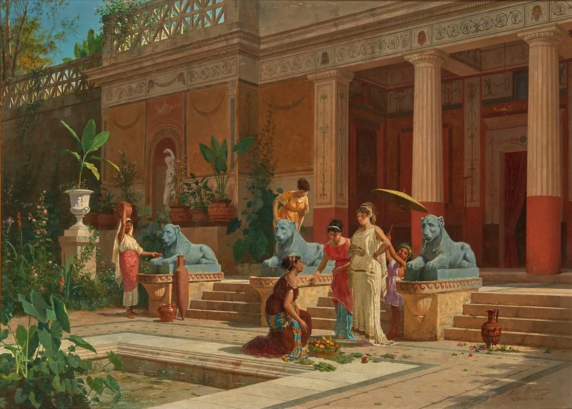 A Fruit Seller In The Courtyard Of A Pompeian Villa