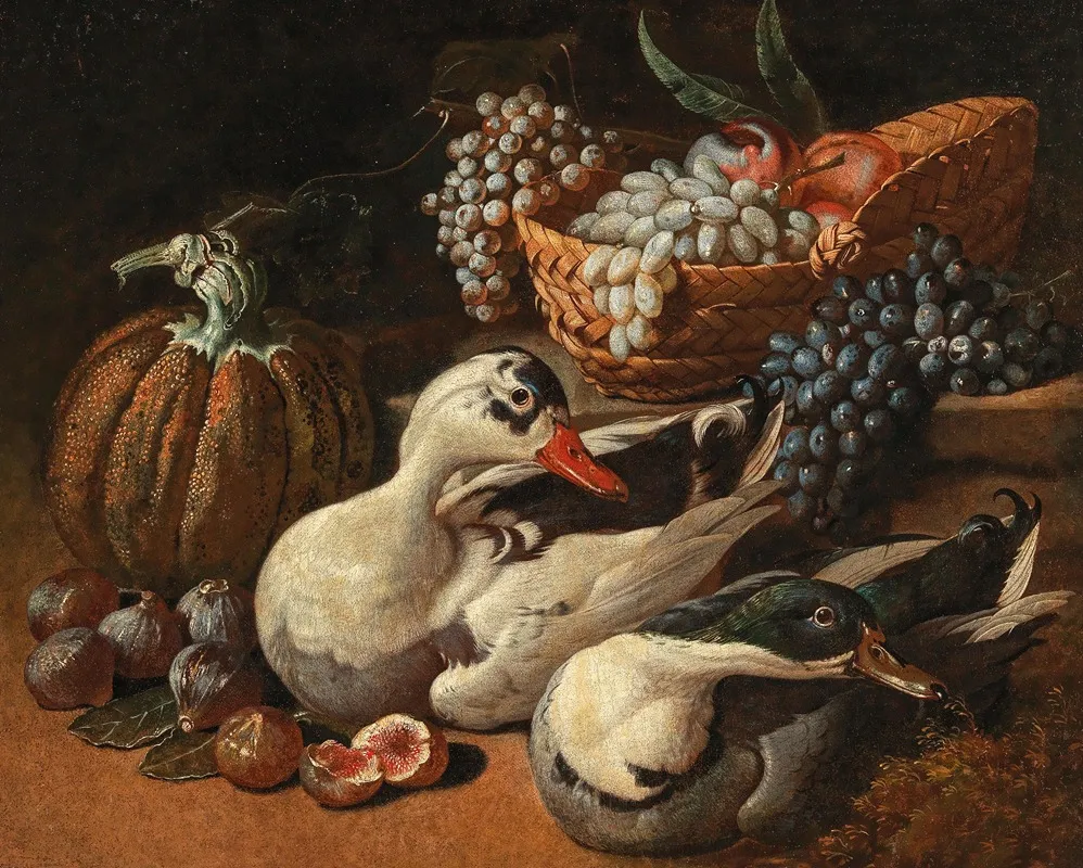 A Fruit Still Life With A Brace Of Duck Wall Art by Jacob van de Kerckhoven - High-Resolution Digital Print