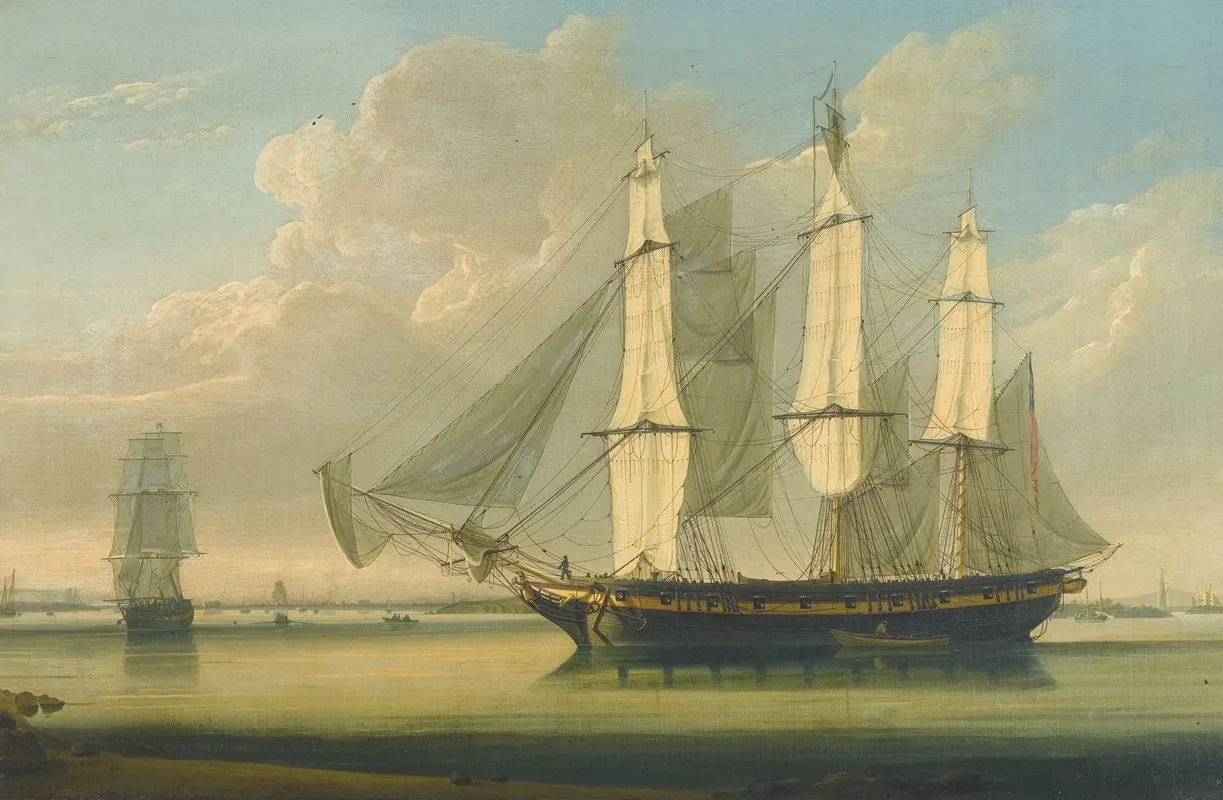 A Fully Rigged Ship In The Thames Off Woolwich