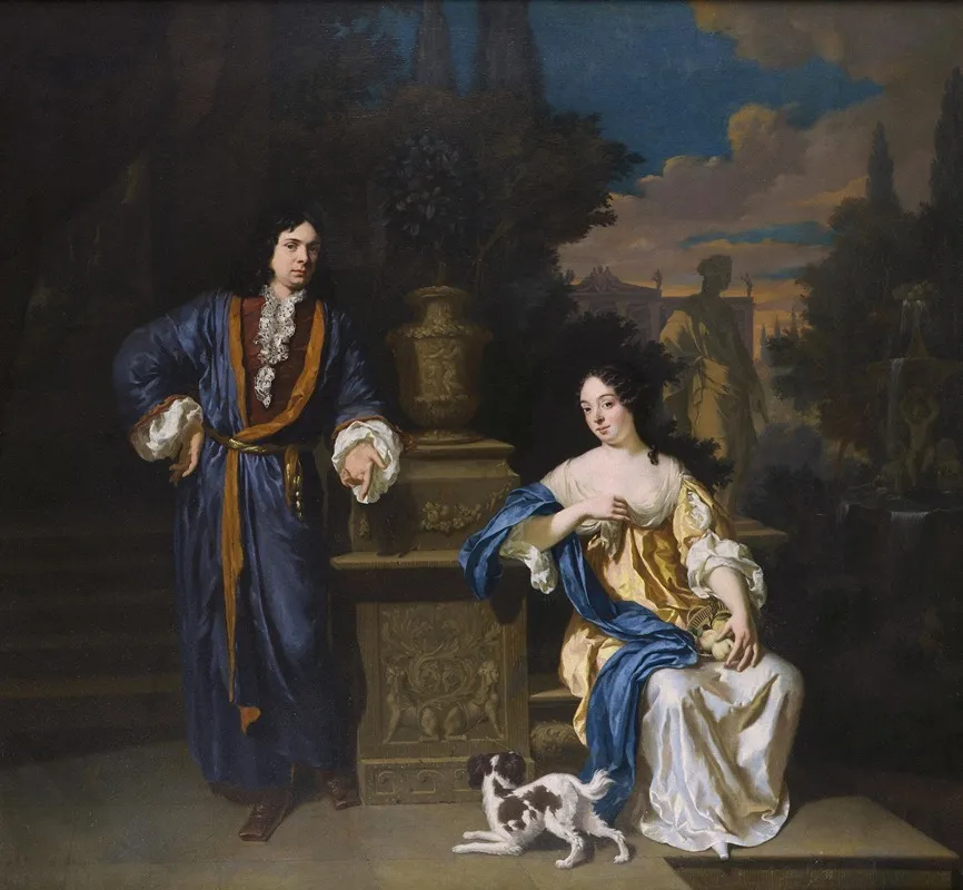 A Gentleman And A Lady In A Park Wall Art by Jan Verkolje - High-Resolution Digital Print