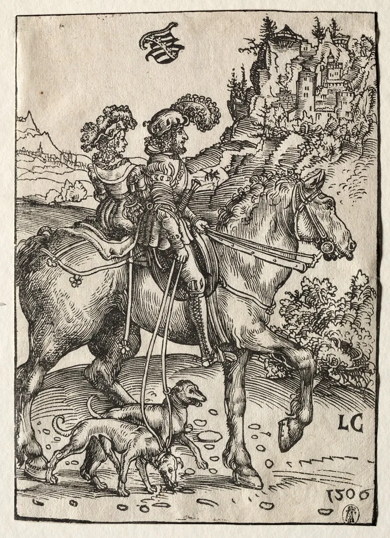 A Gentleman And A Lady Riding To The Chase