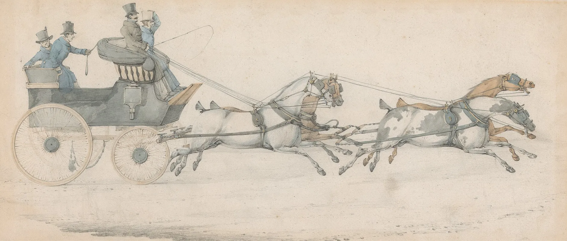 A Gentleman Driving A Four In Hand To A Mail Phaeton Accompanied By Three Grooms