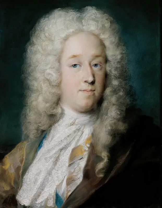 A Gentleman In A Gold Patterned Coat And Violet Brown Cape Wall Art by Rosalba Carriera - High-Resolution Digital Print