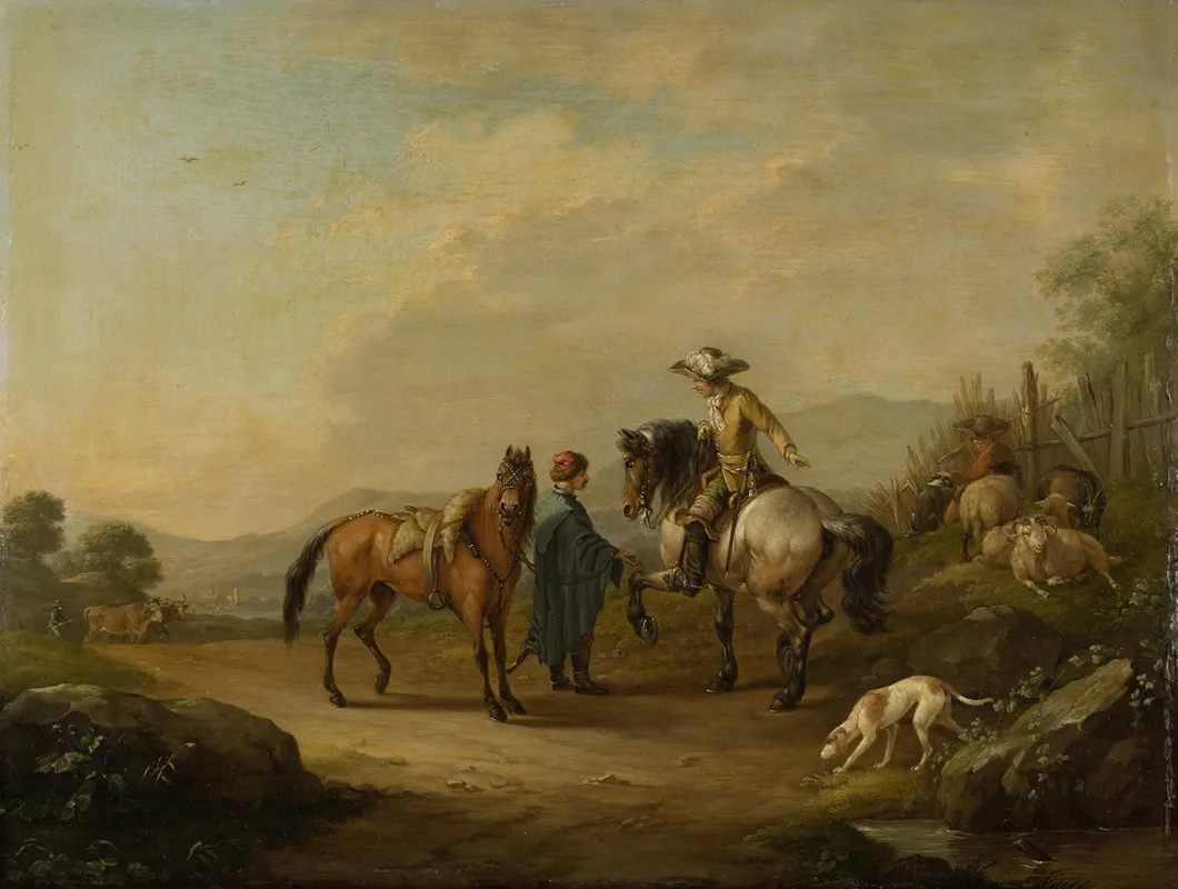 A Gentleman On Horseback With His Groom