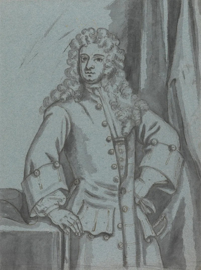 A Gentleman Wearing A Long Buttoned Coat With Large Cuffs Wall Art by Edward Byng - High-Resolution Digital Print