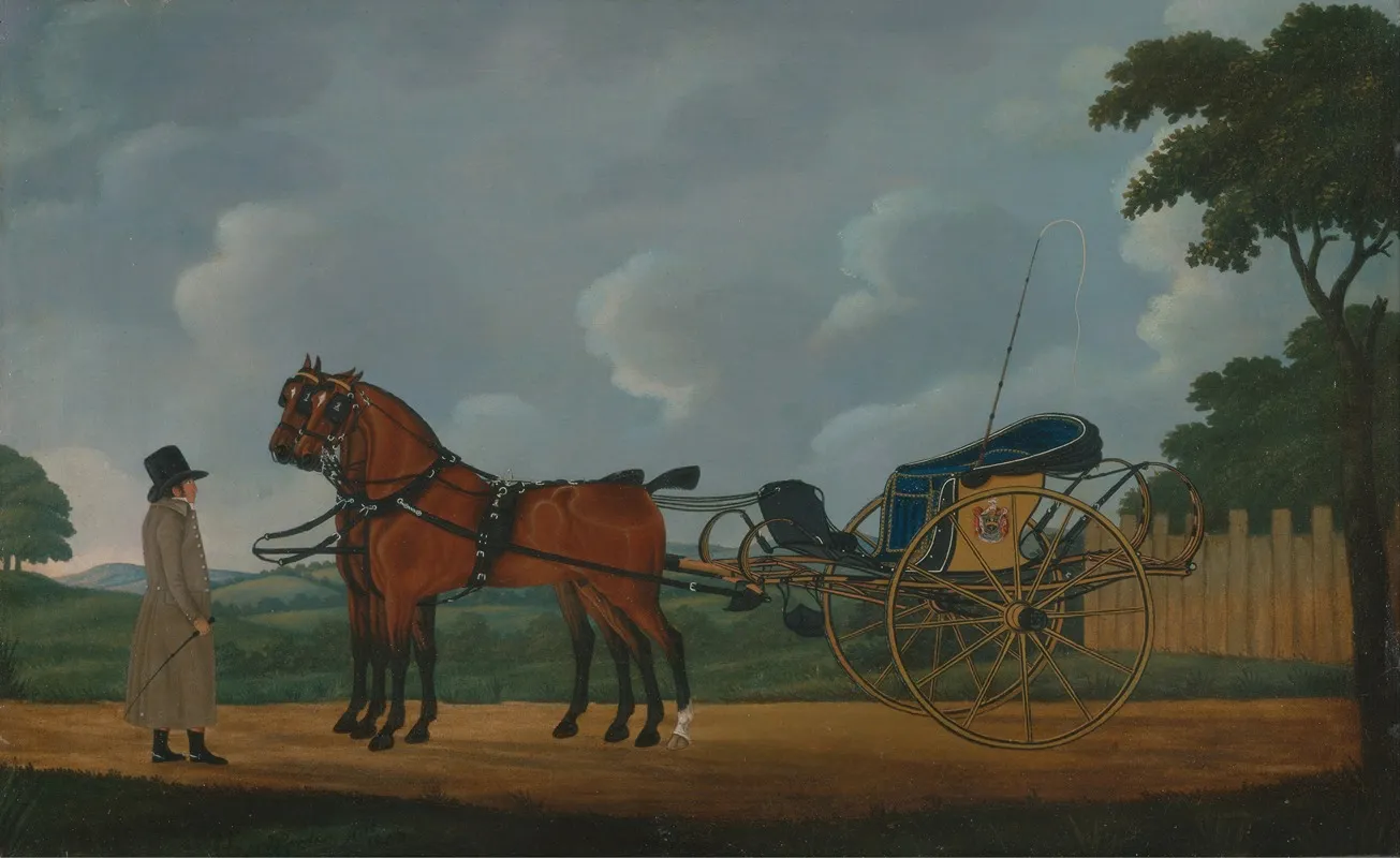 A Gentleman With His Pair Of Bays Harnessed To A Curricle Wall Art by John Cordrey - High-Resolution Digital Print