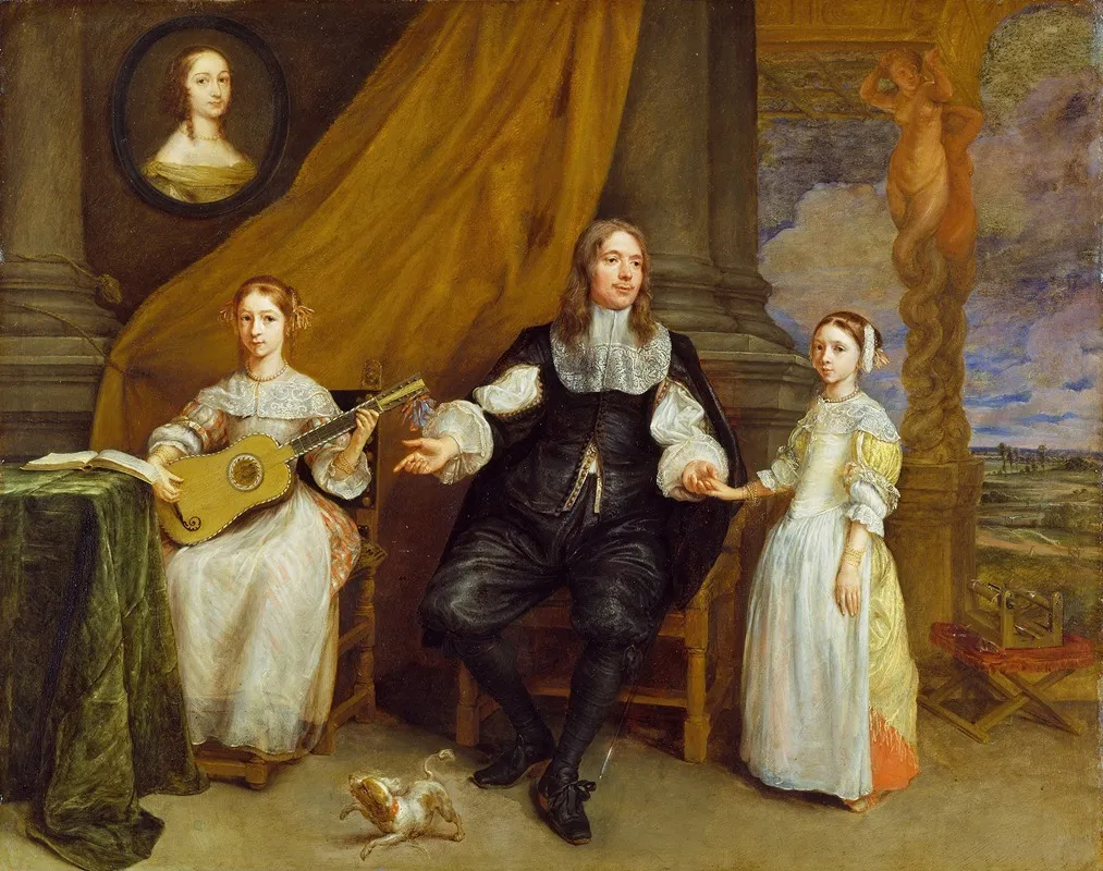 A Gentleman With His Two Daughters Wall Art by Gonzales Coques - High-Resolution Digital Print
