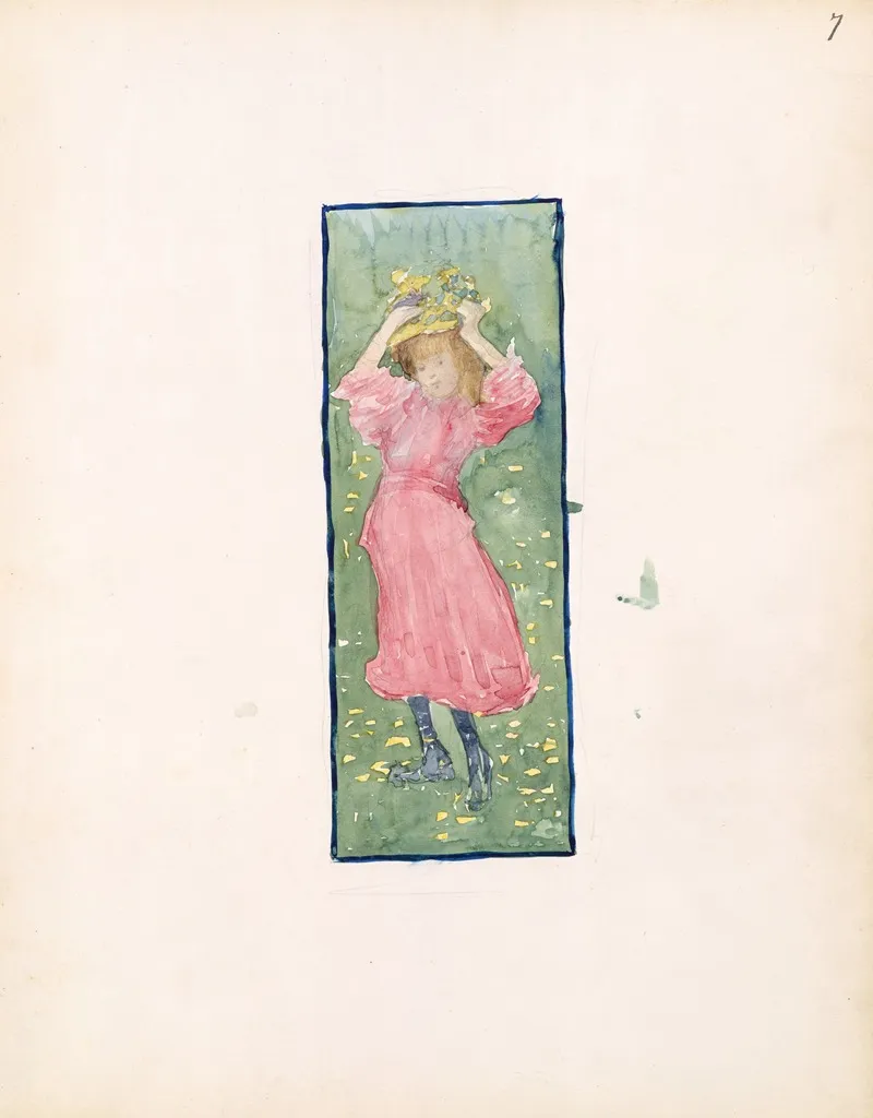 A Girl Holding Her Hat Wall Art by Maurice Prendergast - High-Resolution Digital Print