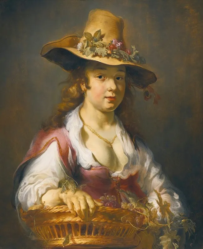 A Girl With A Basket Of Fruit Wall Art by Jan van Noordt - High-Resolution Digital Print