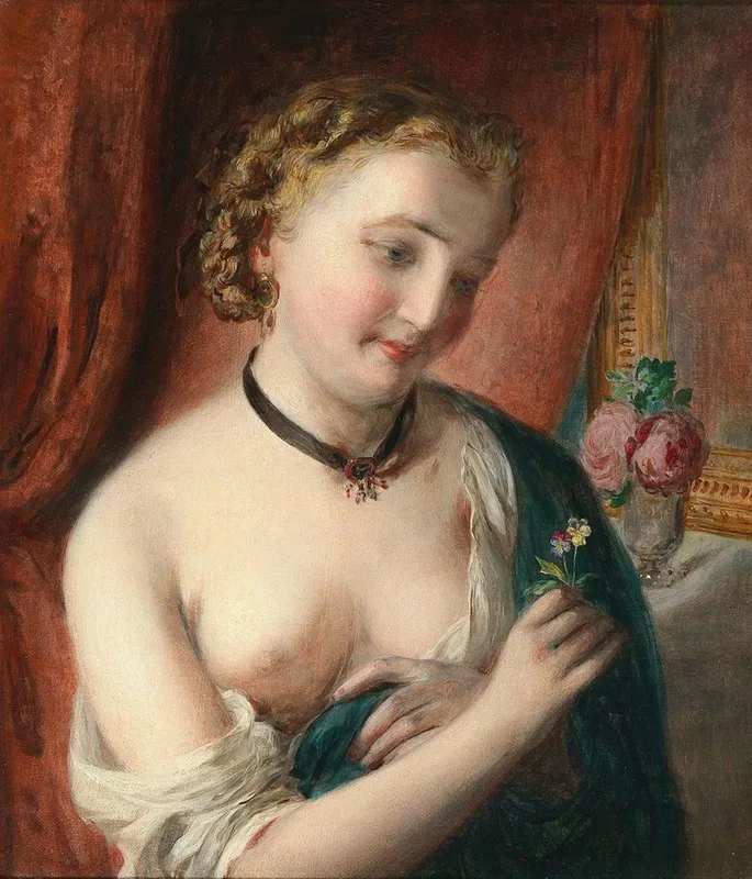 A Girl With A Black Choker Wall Art by Johann Baptist Reiter - High-Resolution Digital Print