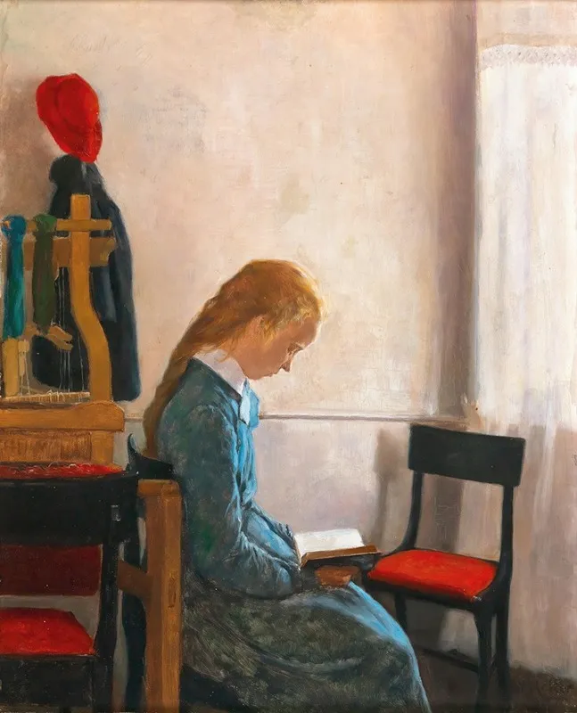 A Girl With A Book Wall Art by Wilhelm Holter - High-Resolution Digital Print