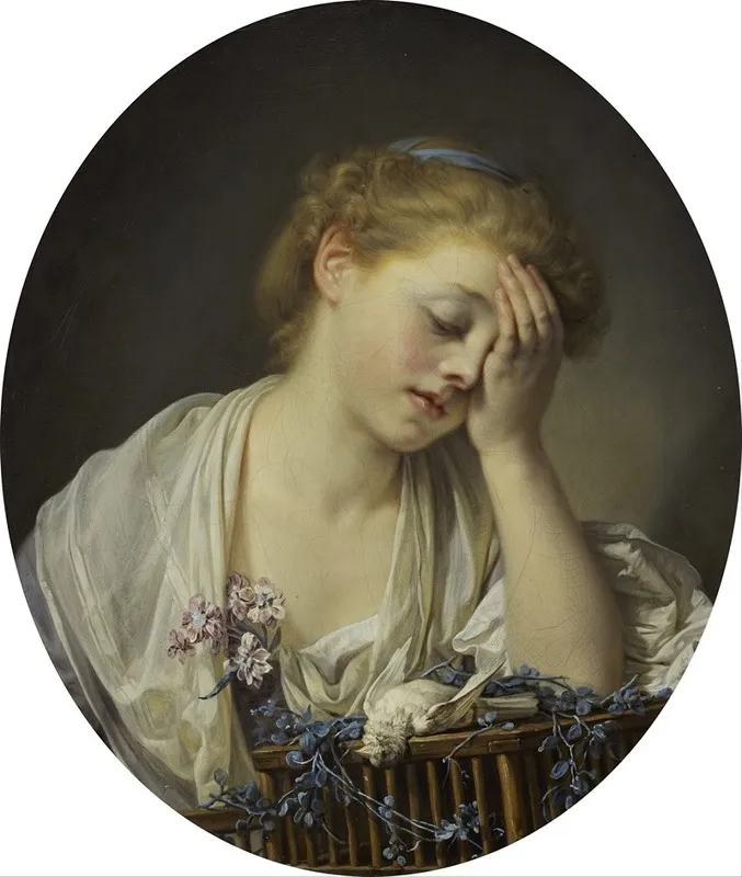 A Girl With A Dead Canary Wall Art by Jean-Baptiste Greuze - High-Resolution Digital Print