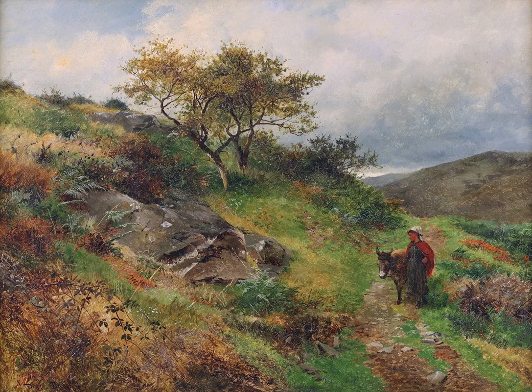 A Girl With A Donkey In A Mountain Landscape