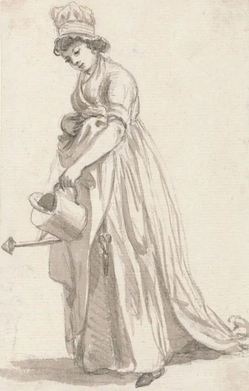 A Girl With A Watering Can Facing Left Sarah Hough Mrs T P Sandbys Nursery Maid