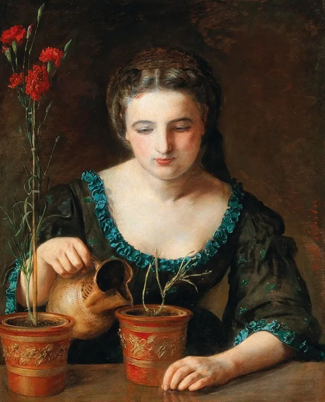 A Girl With Carnation Wall Art by Johann Baptist Reiter - High-Resolution Digital Print