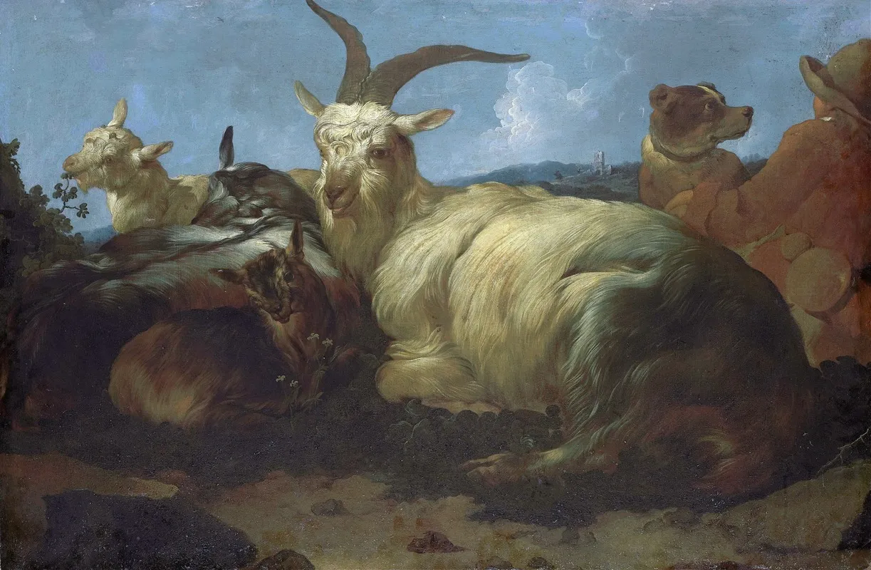 A Goatherd Watching His Animals