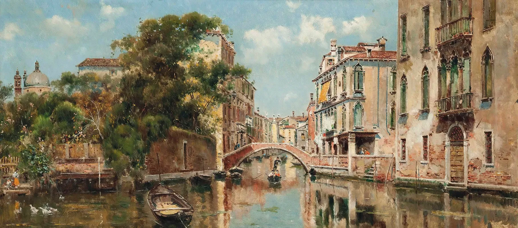 A Gondolier Before A Venetian Bridge